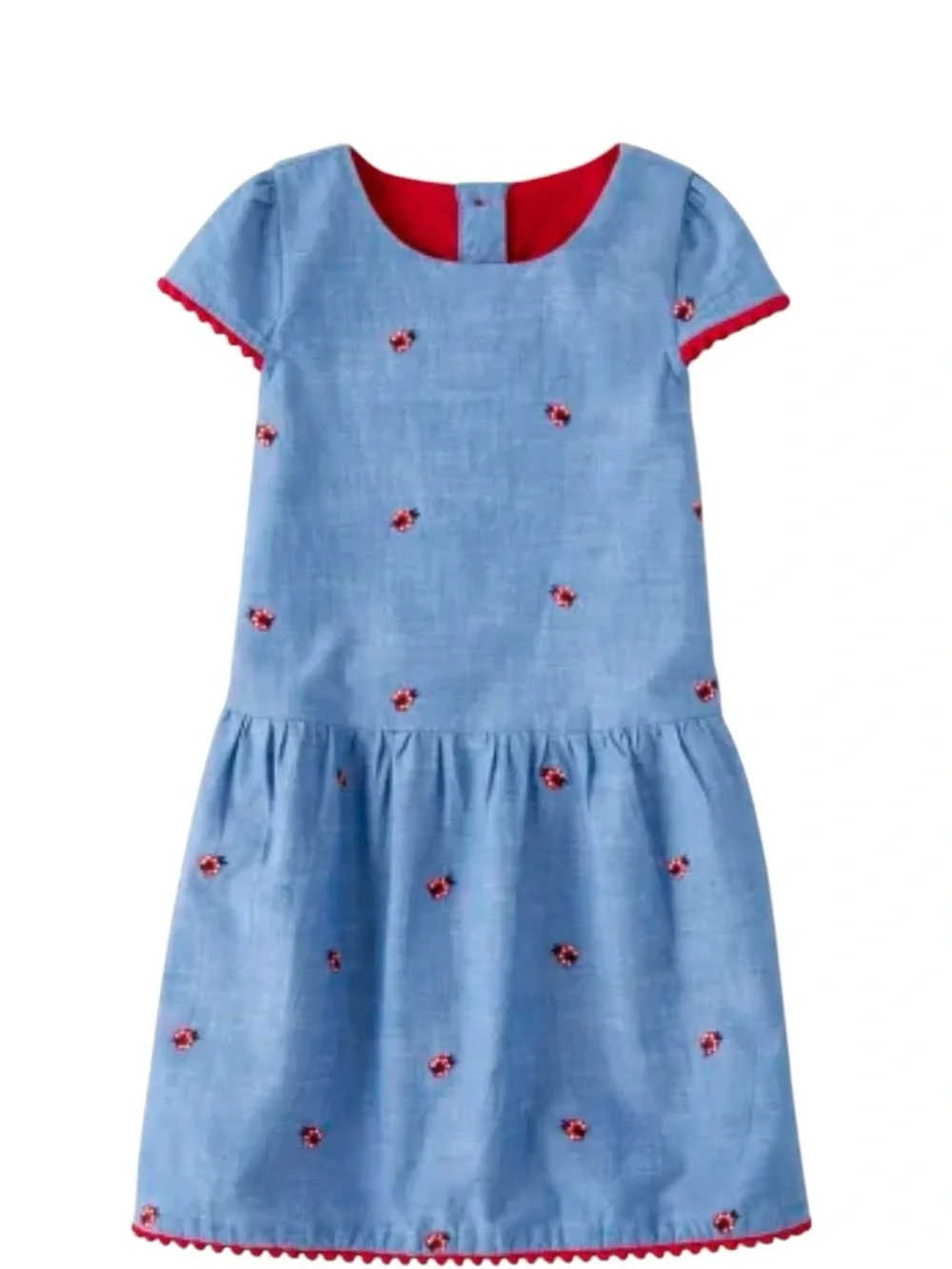 Gymboree short-sleeve Girls Embroidered Chambray Dress Little Ladybug Blue done
